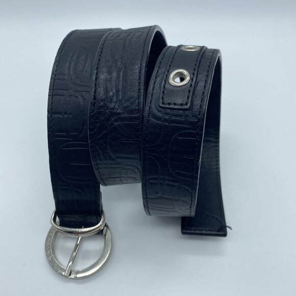 Express Black Genuine Leather Embossed Belt Women's Size M - Picture 1 of 13